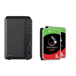Server NAS Synology DiskStation DS223 a 2 alloggiamenti, involucro vuoto + 16 TB (2x8 TB) di HDD Seagate Ironwolf SATA da 3,5&qu