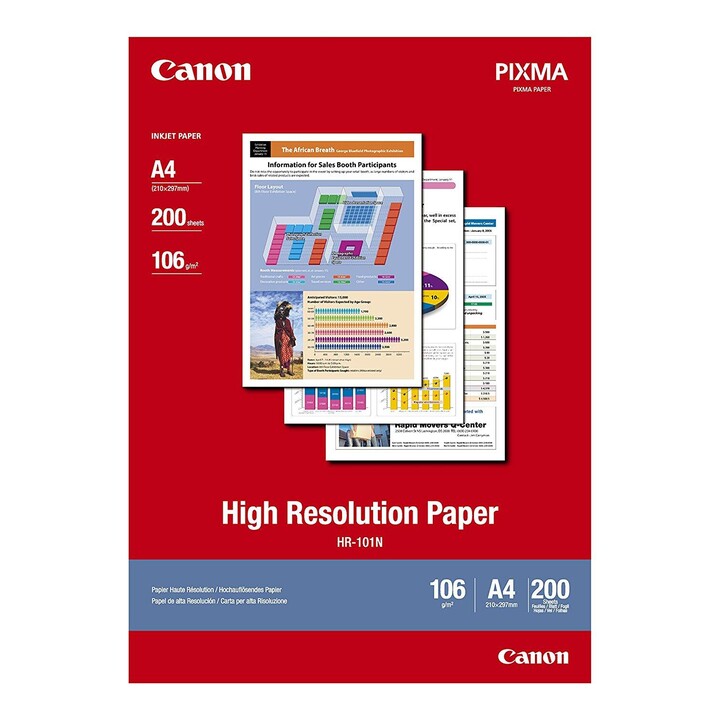 Carta ad alta risoluzione Canon HR-101N, formato A4 (210x297 mm), grammatura 106 g/m² - 200 fogli