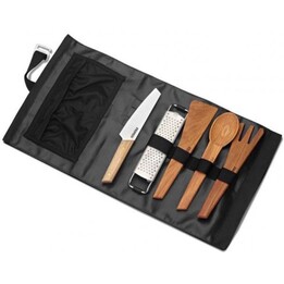 Primis 738007 Juego de utensilios de madera para excursiones y acampadas al aire libre, marrón