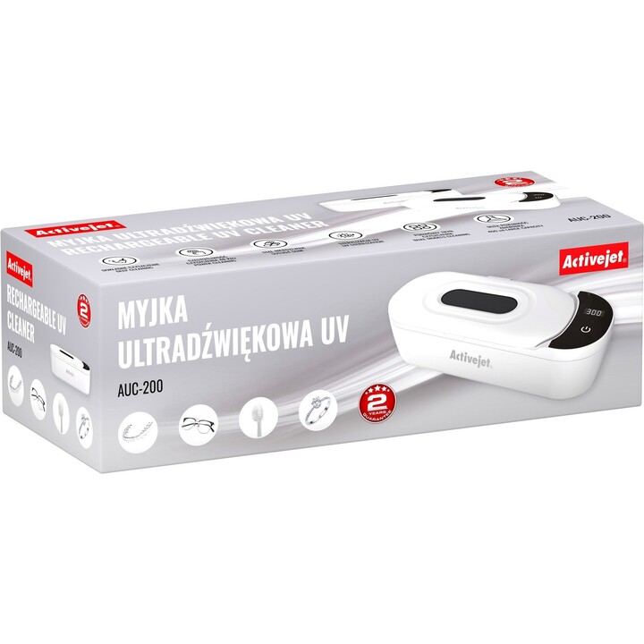 Activejet AUC-200 Limpiador ultrasónico con desinfección UV para objetos pequeños, blanco