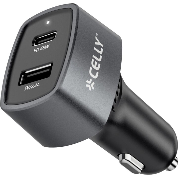 Celly CC1USBC1USBA65W - Caricabatteria da auto USB-A/USB-C da 65 W