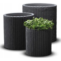 Keter set de 3 jardinières cylindriques tailles S, M et L pour jardin et terrasse, Anthracite