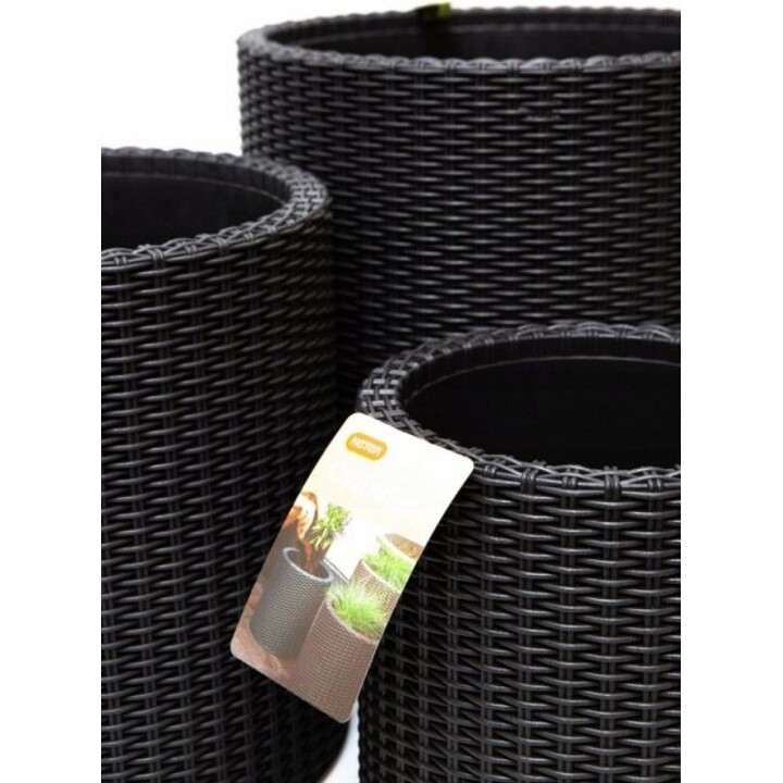Set di 3 fioriere cilindriche Keter di dimensioni S, M e L per giardino e patio, antracite