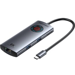 Docking USB Type-C Vention TQZHB/ RJ45/ 2xUSB/ 1xUSB Type-C/ 1xHDMI/ 1xUSB Type-C PD/ Cinza