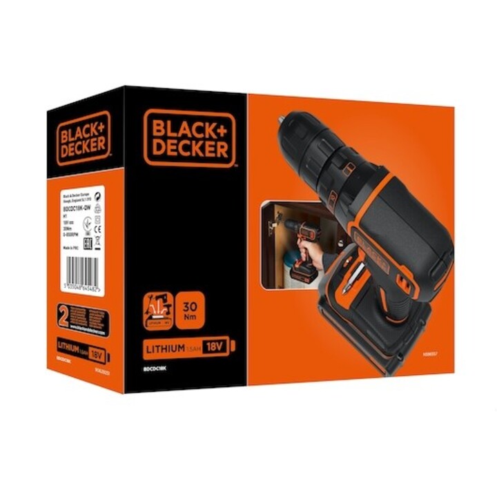 Black & Decker BDCDC18-QW taladro 650 RPM Negro, Naranja