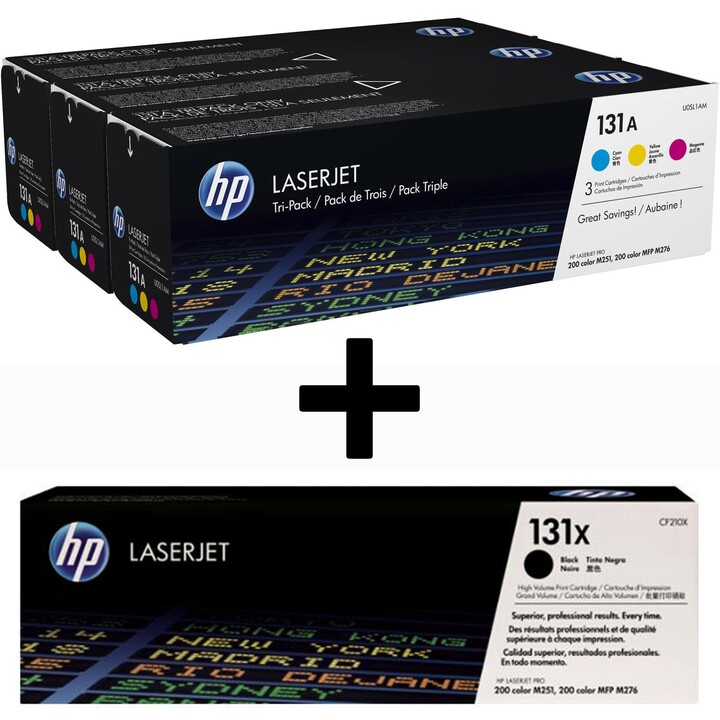 Confezione da 4 toner originali HP 131A ad alta capacità: nero, ciano, magenta, giallo