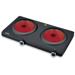 Haeger HP-02V.016A, piano di cottura elettrico in vetroceramica a 2 zone con livelli di calore regolabili e sicurezza integrata,