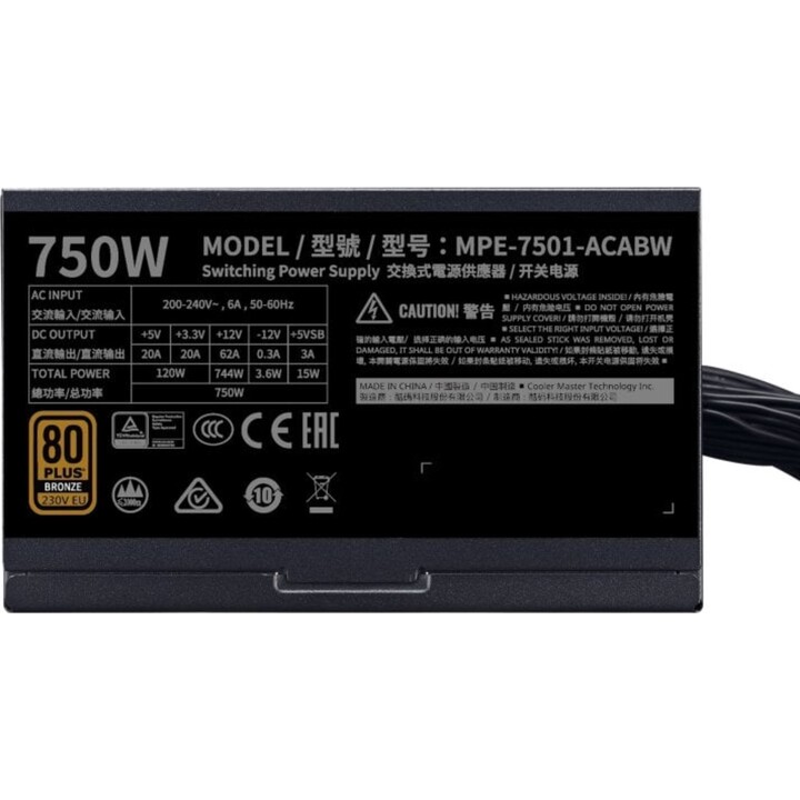 Fuente Alimentación Cooler Master MWE 750 Bronze V2 750W 80 Plus Bronze