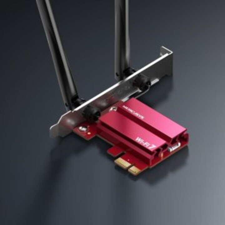 Placa de vídeo PCI Express Wi-Fi 7 triband e Bluetooth 5.3 Mercurysys MA37BE BE6500 2882MPS 6GHz com 2 antenas.