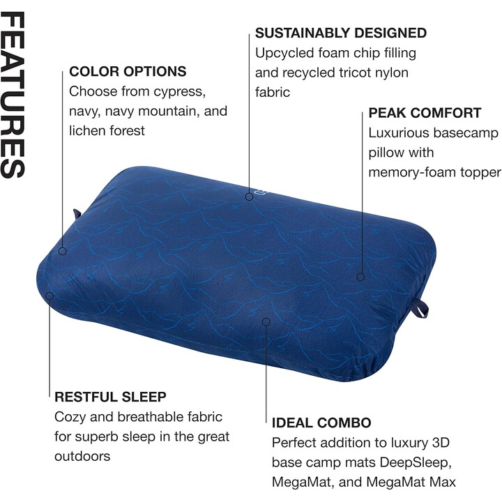 Exped Trailhead Pillow almohada turística ergonómica para uso en montaña, Navy Mountain