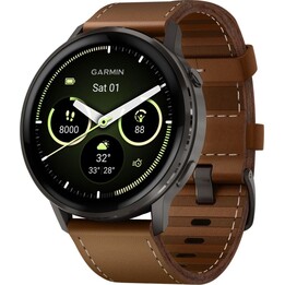 Garmin Venu 4 45 mm WiFi GPS preto com pulseira de couro