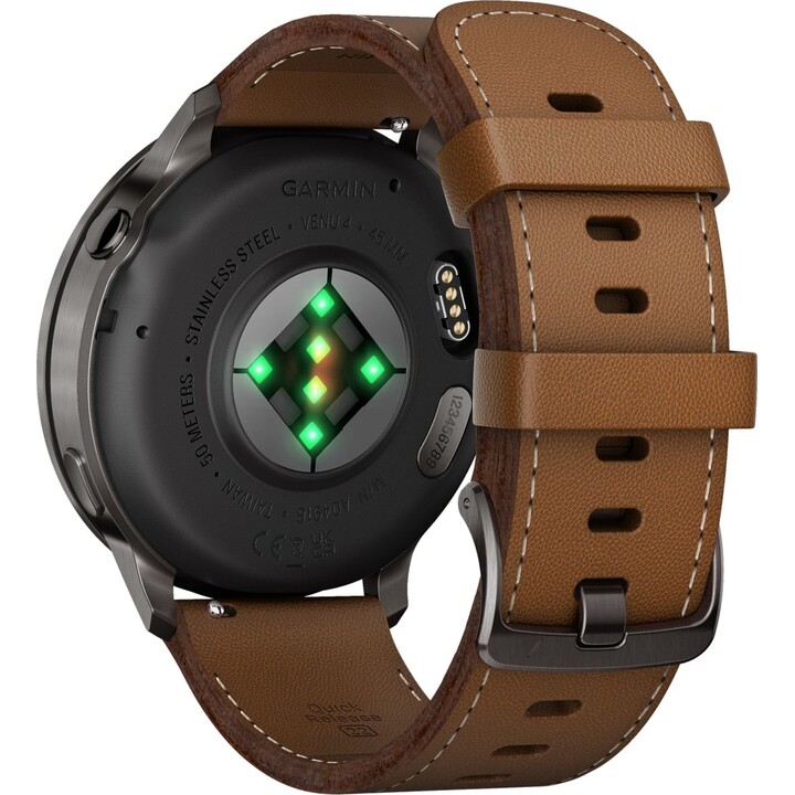 Garmin Venu 4 45 mm WiFi GPS preto com pulseira de couro