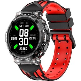 Cool Clever Smartwatch Silicone Preto/Vermelho (Chamadas, Saúde, Desporto)