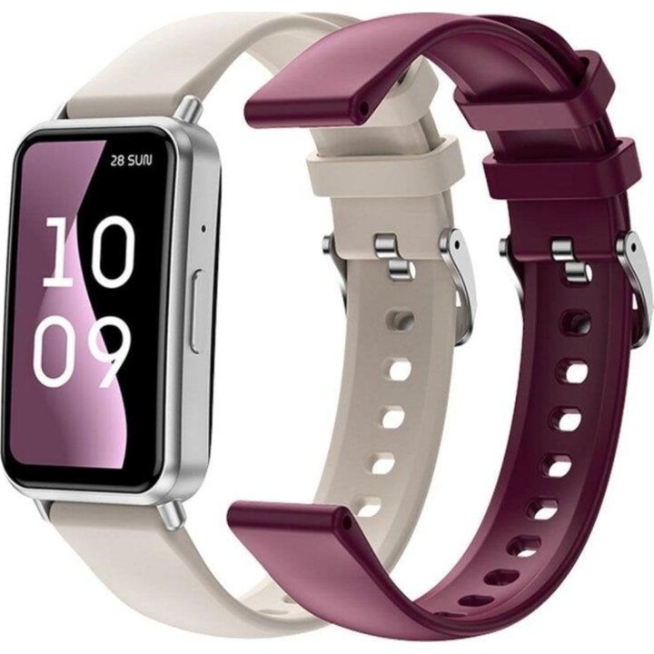 SPC Duo Fit Activity Tracker, Bluetooth, ecrã AMOLED, prateado/branco/bordô, 8 dias de chamadas e monitor de saúde