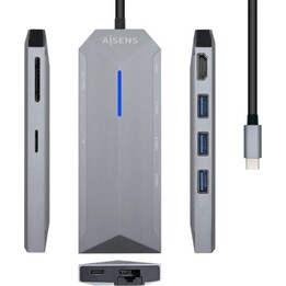 Estação de ancoragem multiportas Aisens USB-C 3.2 Cinzento