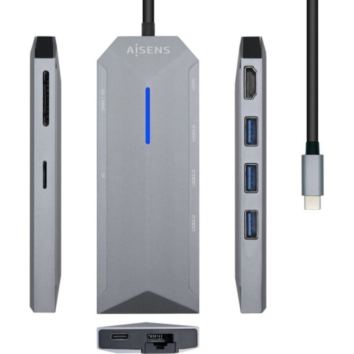 Aisens Estación Docking USB-C 3.2 Multipuerto Gris