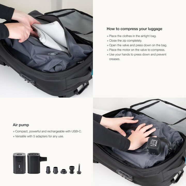 TooQ TQBP-V101-BK - Travel Backpack with Vacuum Compression and Air Pump