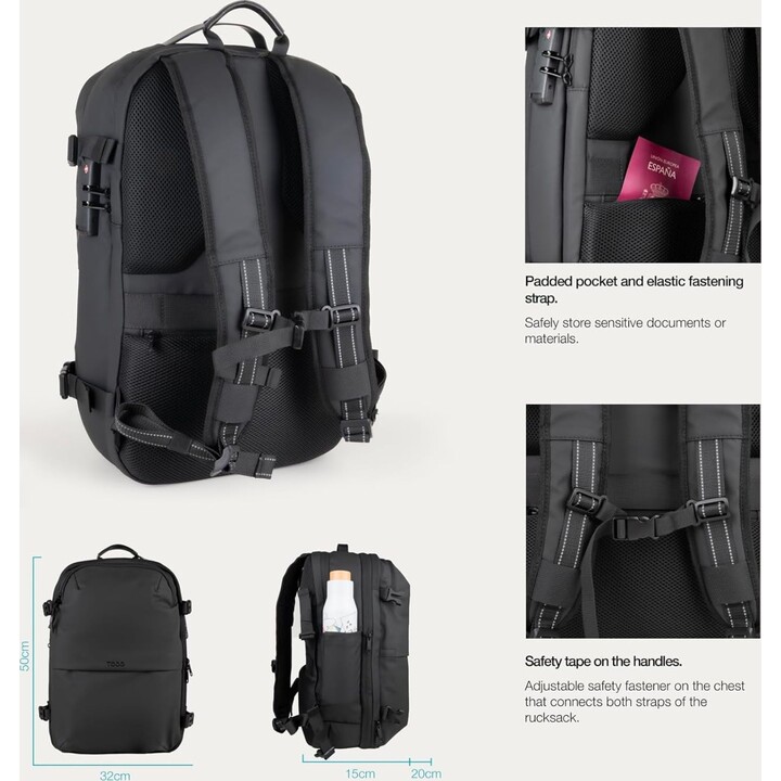 TooQ TQBP-V101-BK - Mochila de viagem com compressão a vácuo e bomba de ar
