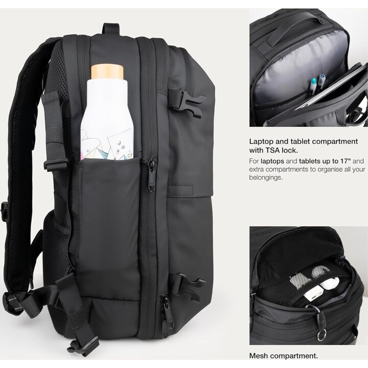 TooQ TQBP-V101-BK - Travel Backpack with Vacuum Compression and Air Pump