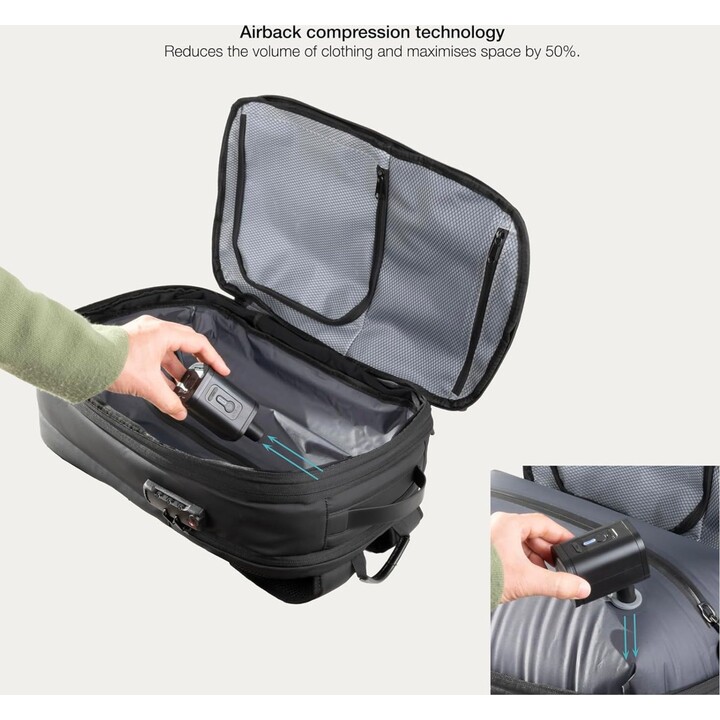 TooQ TQBP-V101-BK - Mochila de viagem com compressão a vácuo e bomba de ar