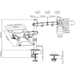 Gembird MA-DA-03 Supporto da tavolo per monitor 32" VESA 100 Max 9Kg Nero