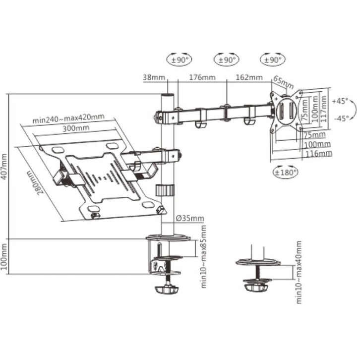 Gembird MA-DA-03 Tischständer für Monitor 32" VESA 100 Max 9Kg Schwarz