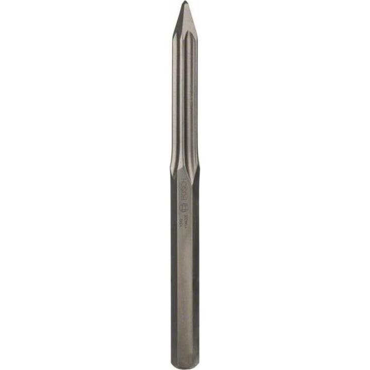 Burin pointu Bosch 28 mm avec support hexagonal pour la démolition lourde, argenté