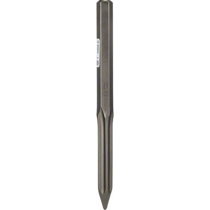 Burin pointu Bosch 28 mm avec support hexagonal pour la démolition lourde, argenté
