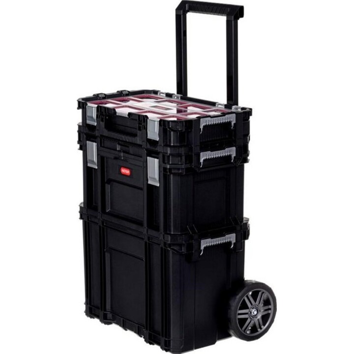 Keter Connect Rolling System Professional Modular Tool Box Set with Wheels, Black
