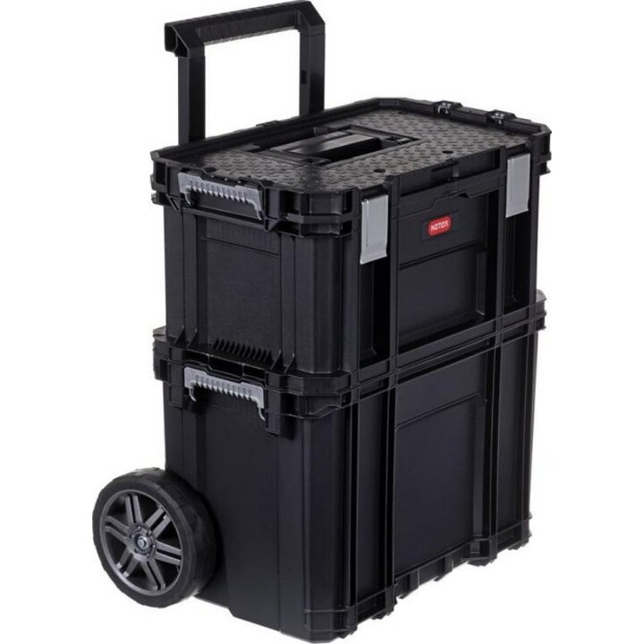 Keter Connect Rolling System Professional Modular Tool Box Set with Wheels, Black