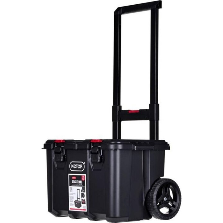 Caixa de ferramentas profissional Keter Stack'N'Roll com rodas para transporte de equipamento, preto