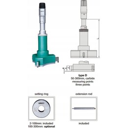 Insize 3227-150 3-Punkt-Analoges Bohrungsmessgerät für den professionellen Bereich 125-150 mm, Silber