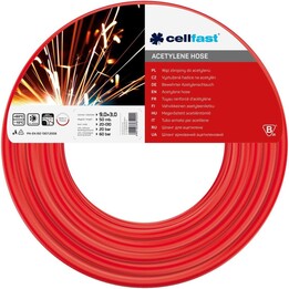 Mangueira de acetileno CF20010R Mangueira de acetileno 9x3 mm e 50 metros para uso profissional, vermelha