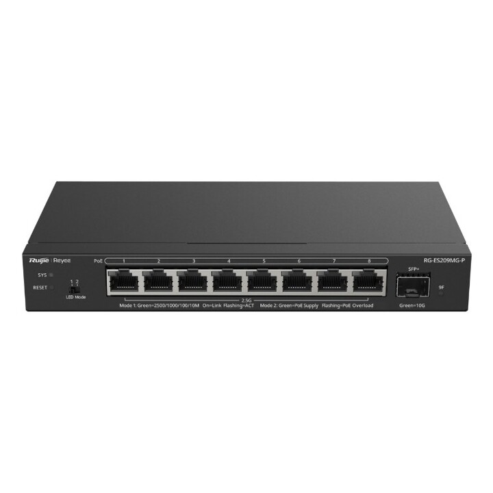 Ruijie Networks RG-ES209MG-P switch Gestionado L2 2.5G Ethernet (100/1000/2500) Energía sobre Ethernet (PoE) Negro