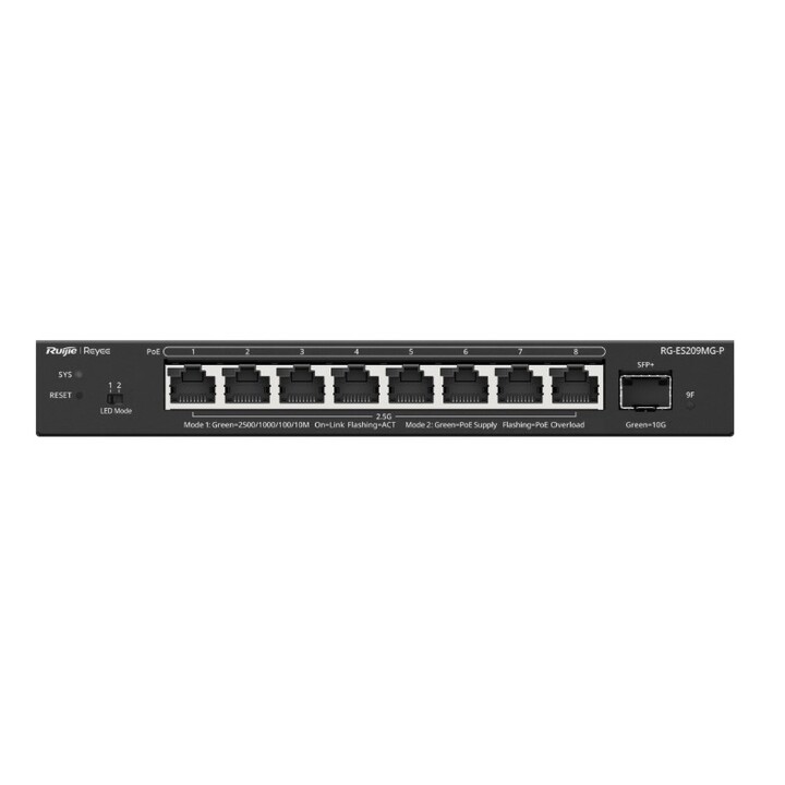 Ruijie Networks RG-ES209MG-P switch Gestionado L2 2.5G Ethernet (100/1000/2500) Energía sobre Ethernet (PoE) Negro