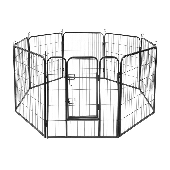 Corral modular para perro, valla de acero, talla XL, 8 paneles 80x100 cm, REBEL ANIMALS