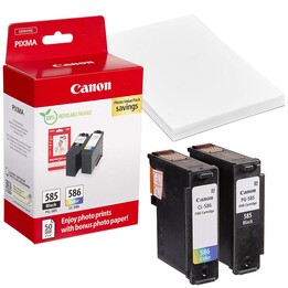 Canon PG-585 / CL-586 black, color printer cartridges + photo paper, 2-pack