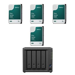 Servidor NAS Synology DiskStation DS425+ de 32 TB y 4 bahías, carcasa vacía + 4 discos duros Synology Plus de 3,5" SATA 6 G
