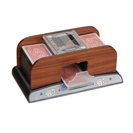 Barajador de cartas eléctrico Relaxdays, con aspecto de madera.