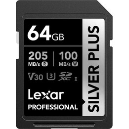 Lexar Professional Silver Plus 64GB UHS-I V30 205MB/s Rugged SD Card