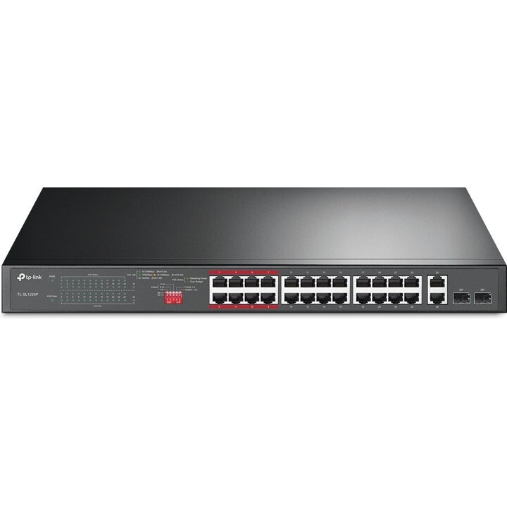 TP-Link TL-SL1226P Conmutador PoE+ no gestionado de 24 puertos a 10/100 Mbps + 2 puertos Gigabit