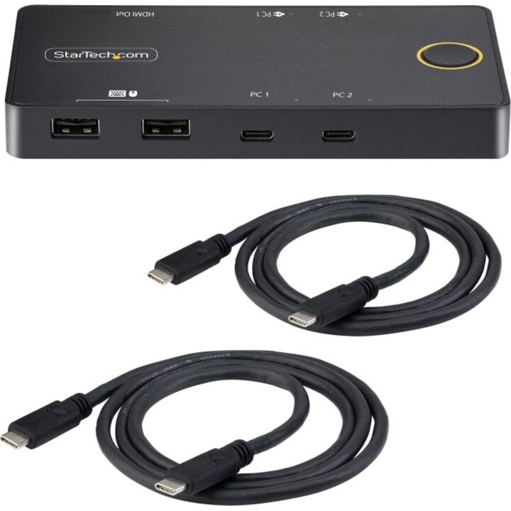 Switch KVM USB-C StarTech.com com 2 portas HDMI, 4K 60Hz, 100W PD, compacto