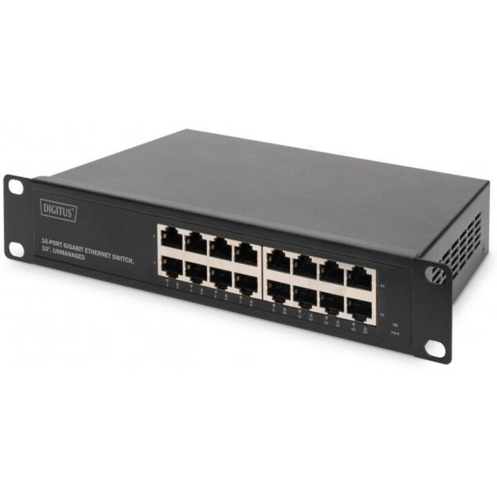 Digitus 16 portas Gigabit Ethernet de 10 polegadas Switch de rede não gerido para montagem em bastidor