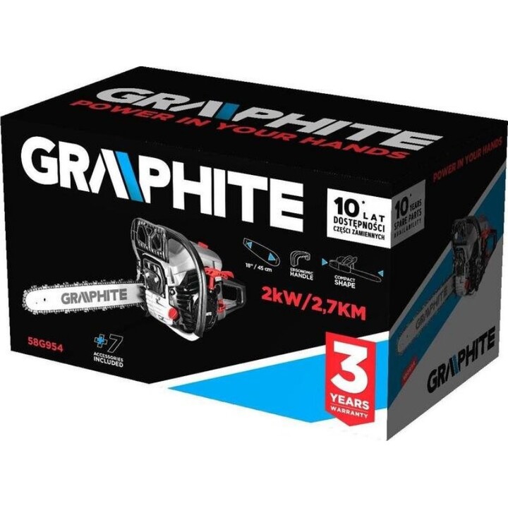 Motosega professionale Graphite 58G954 con sistema di taglio ad alte prestazioni, grigio