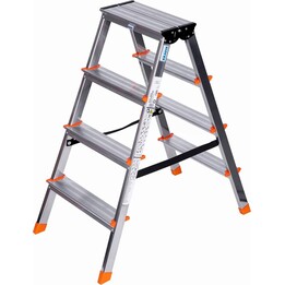 Escalera de tijera Krause Dopplo 2x3 peldaños, aluminio plateado con tapas naranjas