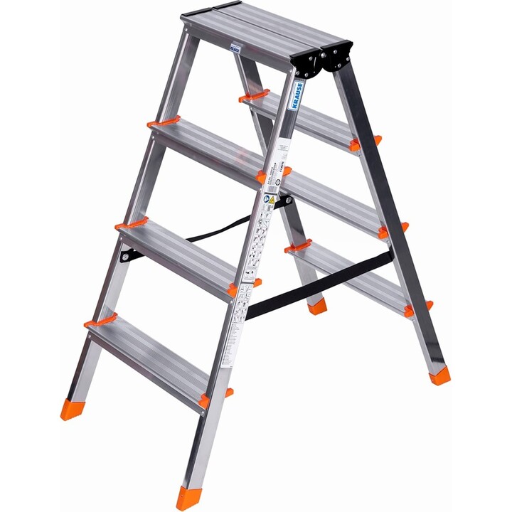 Escalera de tijera Krause Dopplo 2x3 peldaños, aluminio plateado con tapas naranjas