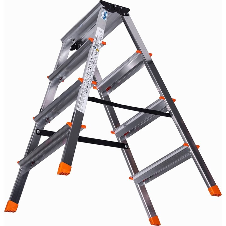 Escalera de tijera Krause Dopplo 2x3 peldaños, aluminio plateado con tapas naranjas