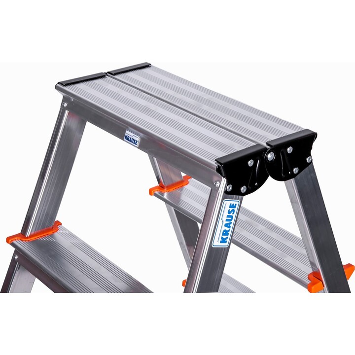 Escalera de tijera Krause Dopplo 2x3 peldaños, aluminio plateado con tapas naranjas