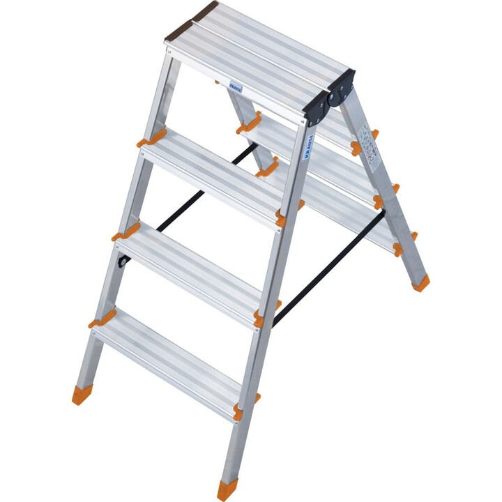 Escalera de tijera Krause Dopplo 2x3 peldaños, aluminio plateado con tapas naranjas