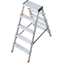 Escalera de doble peldaño Krause Dopplo 2x4 peldaños, aluminio plateado con tapas naranjas
